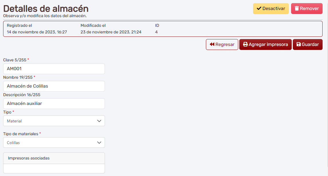 Detalle de almacenes