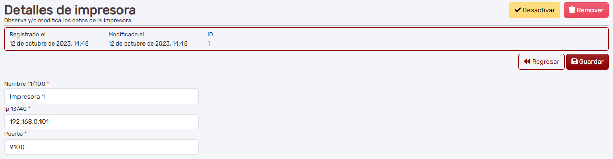 Detalle de la impresora