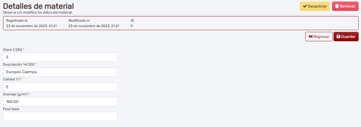 Detalle de materiales