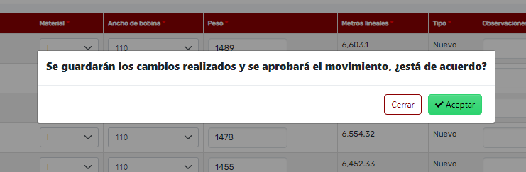 Confirmación de aprobación
