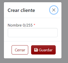 Cuadro de diálogo para crear Cliente Nuevo